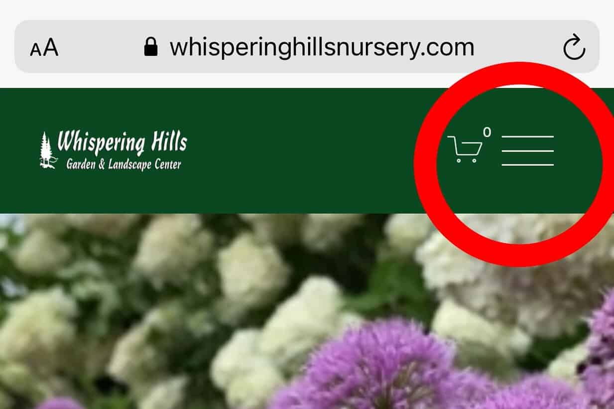 Whispering Hills’ homepage on a mobile phone